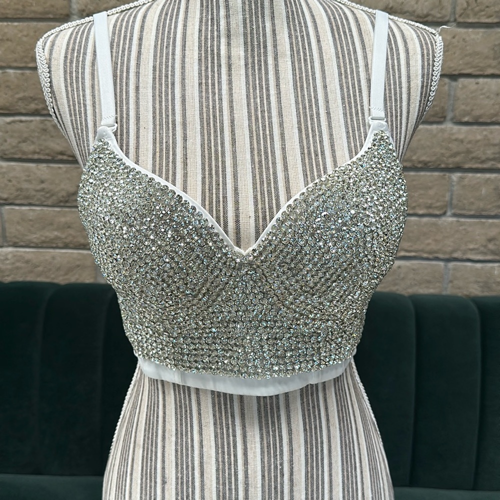 Women's Handmade Rhinestone Diamond Push up Bustier Crop Top Sexy Punk Corset
